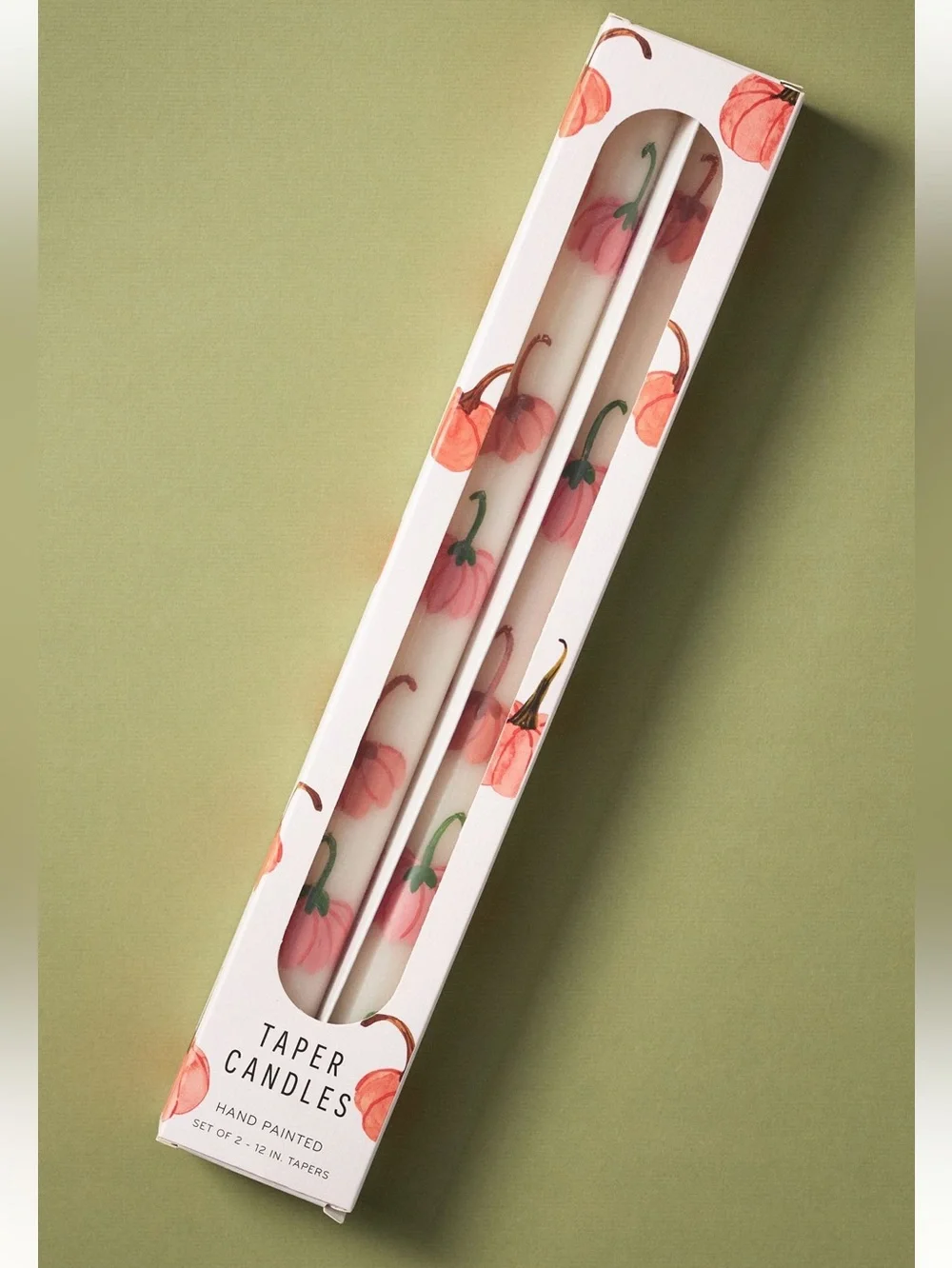 Anthropologie Fall Icons Taper Candles Set of 2 New Painted Pumpkins Rose Pink